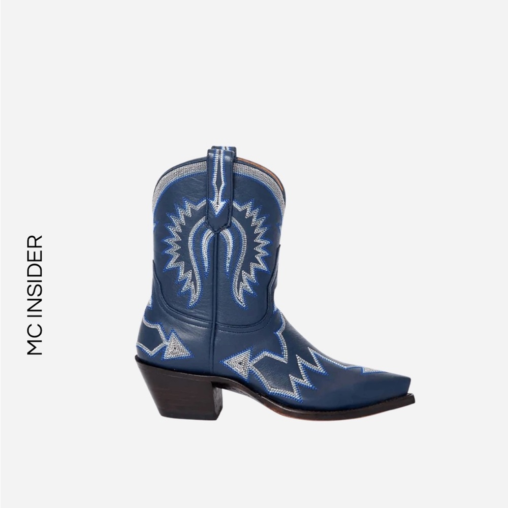 Blue Ankle Boots with Western Stitching